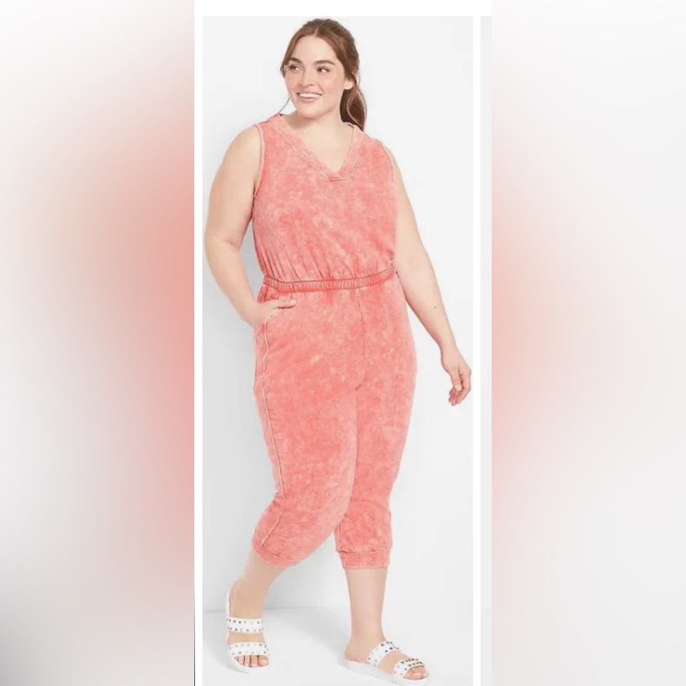 ⭐️⭐️ Lane Bryant Livi Active Pull-on Terry Jumpsuit Acid Wash Red NWT